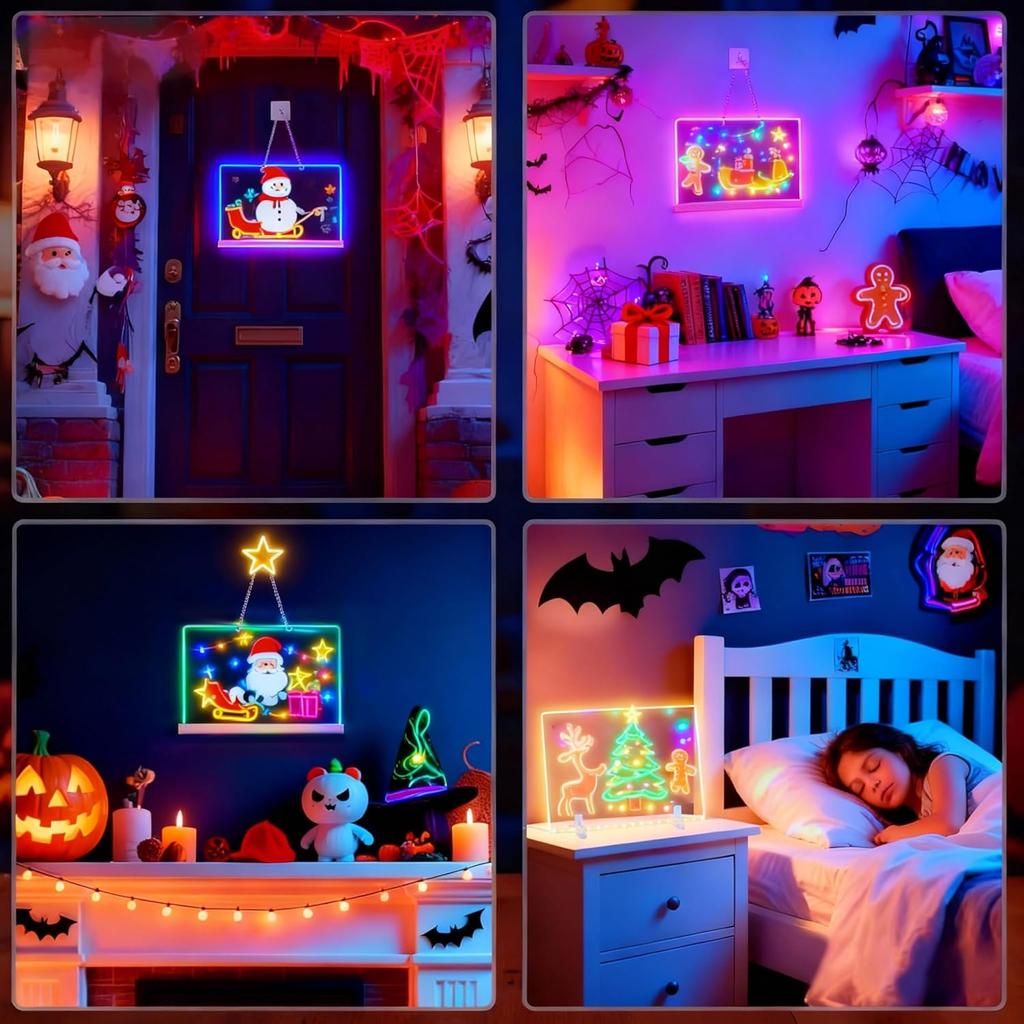 Tableau Message Acrylique Lumineux LED Effaçable Tableau à Dessin USB Cadeau d'Anniversaire Publicité de Bar pour Activités Créatives avec Support