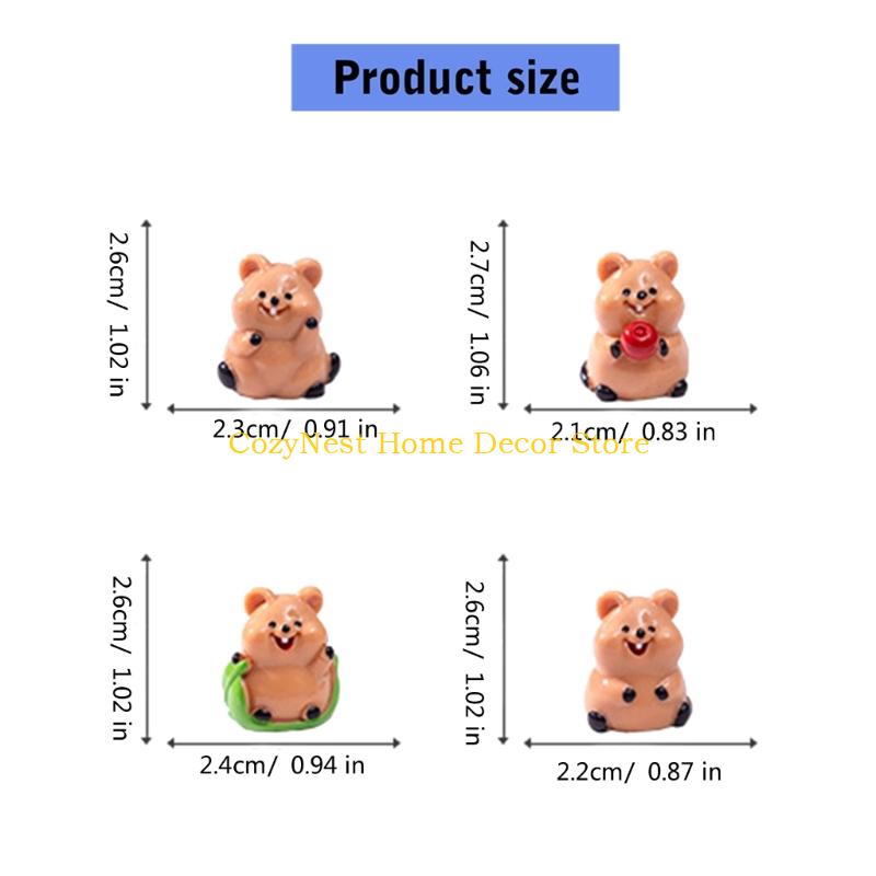 92MF Set of 4 Quokka Themed Miniature Resins Sculptures Funny Desktop Ornaments Set Craft With Realistic Detail And Color