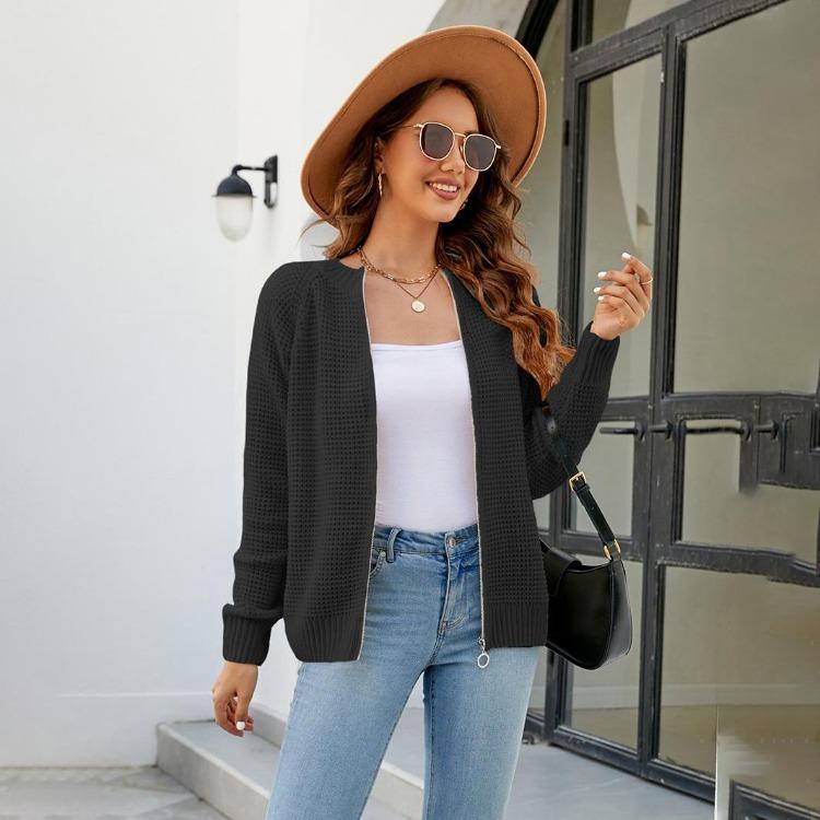 Vintage Solid Color Loose Knitwear Hooded Cardigan Sweater Long Sleeve V Neck Top for Autumn Winter