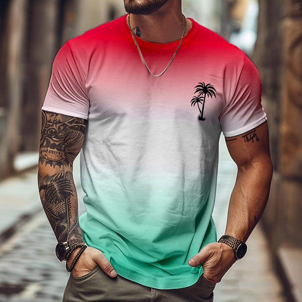 Men's Ombre Coconut Palm T Shirt Short Sleeve T shirt 3D Print Crew Neck Shirt Tropical Hawaiian Vacation Street Daily