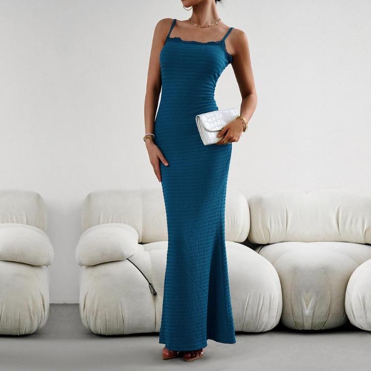 Schlanke Passform Sexy Damen Neckholder Langkleid Träger Ärmellos Einfarbig Herbst