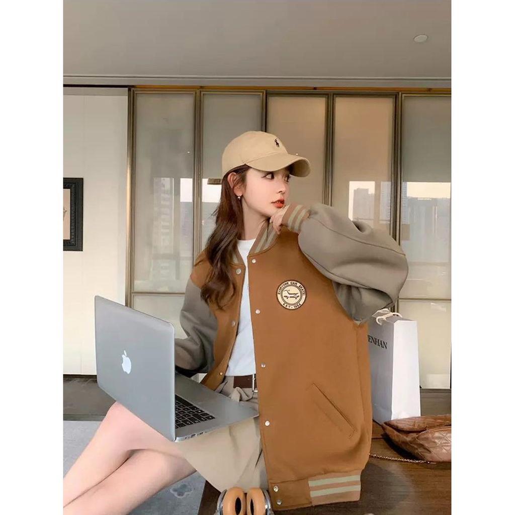 Women's 2023 Autumn Loose Color Block Baseball Jacket - Trendy, Versatile, Casual Top
