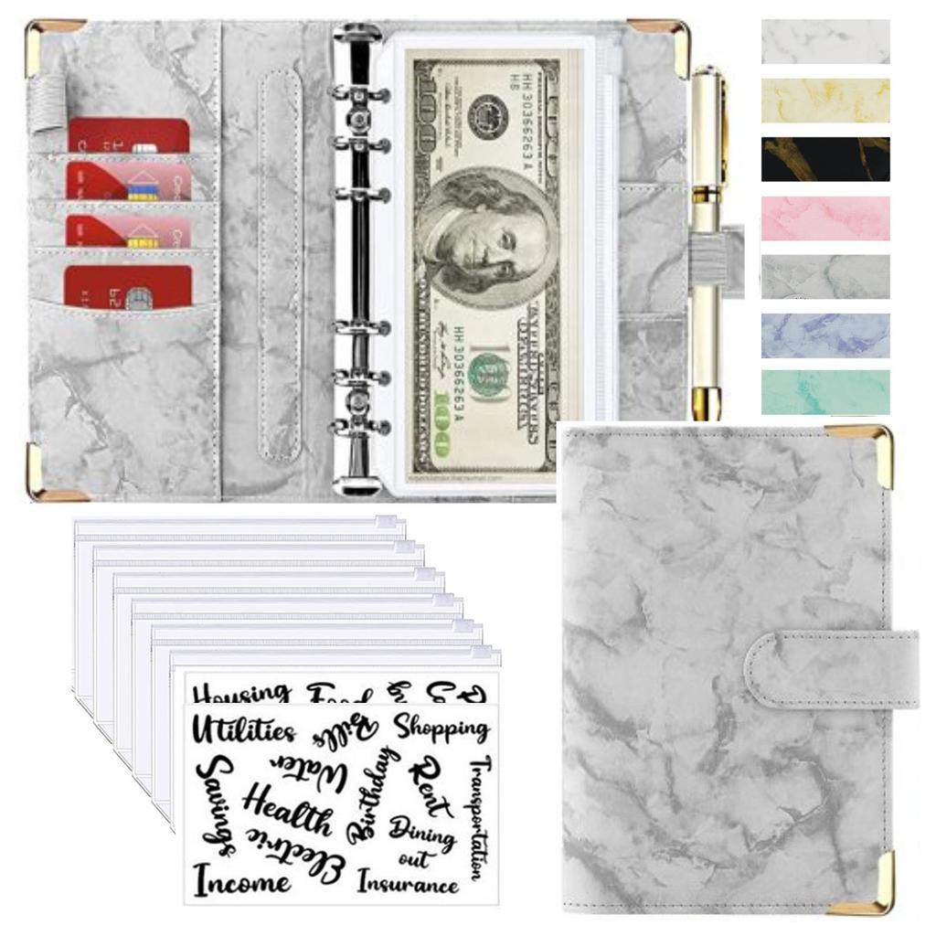 A6 Money Saving Organizer PU Leather Budget Binder Marble Notebook Budgets Planner  Envelope Office School Supplies
