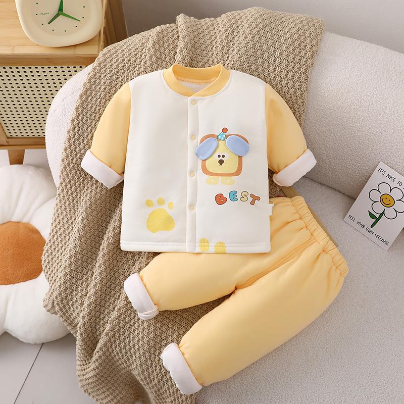 Infant Quilted Cotton Clothing Set - Warm, Thickened, Unisex for Autumn/Winter 73cm
