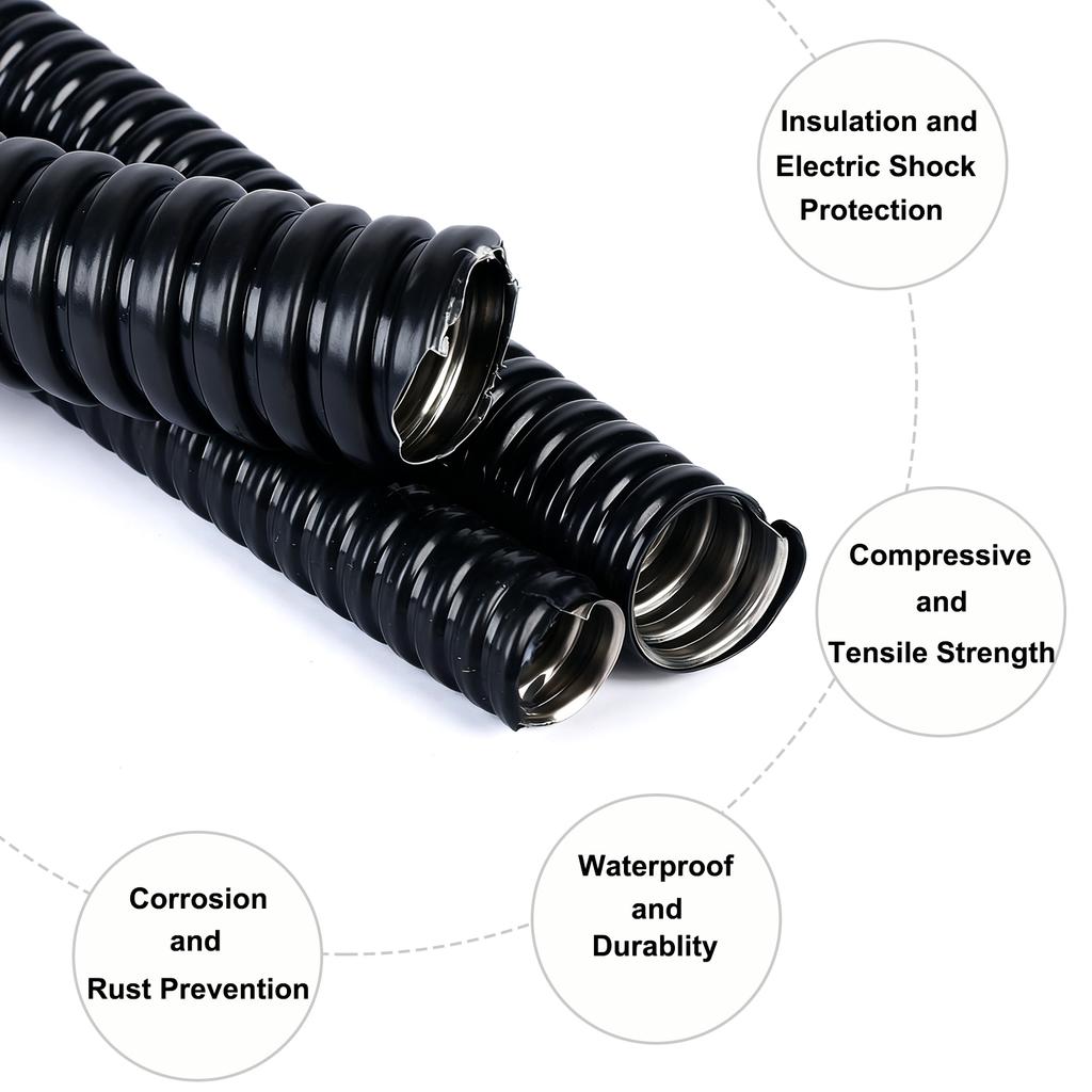 ID 4-20mm PVC Coated Liquid-Tight 304 Steel Flexible Metal Conduit for Industrial, Home Cables Management, Wiring and Protection - 3 Meters