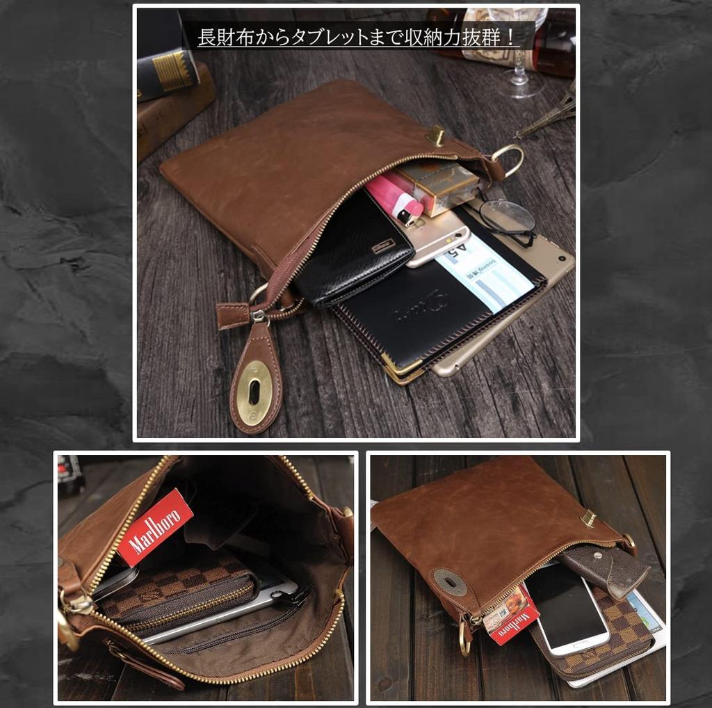 Retro Style Shoulder Bag Crossbody Bag Waterproof Lightweight PU Leather Brown Brown [MaRowsm] Men's