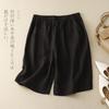 Solid color cotton and linen five-point wide-leg pants women's 2025 summer new literary and retro elastic waist temperament casual shorts