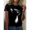 European Sizes Women's Short Sleeve T-Shirt with Cute Kitten 3 Print - Summer Casual Round Neck Top