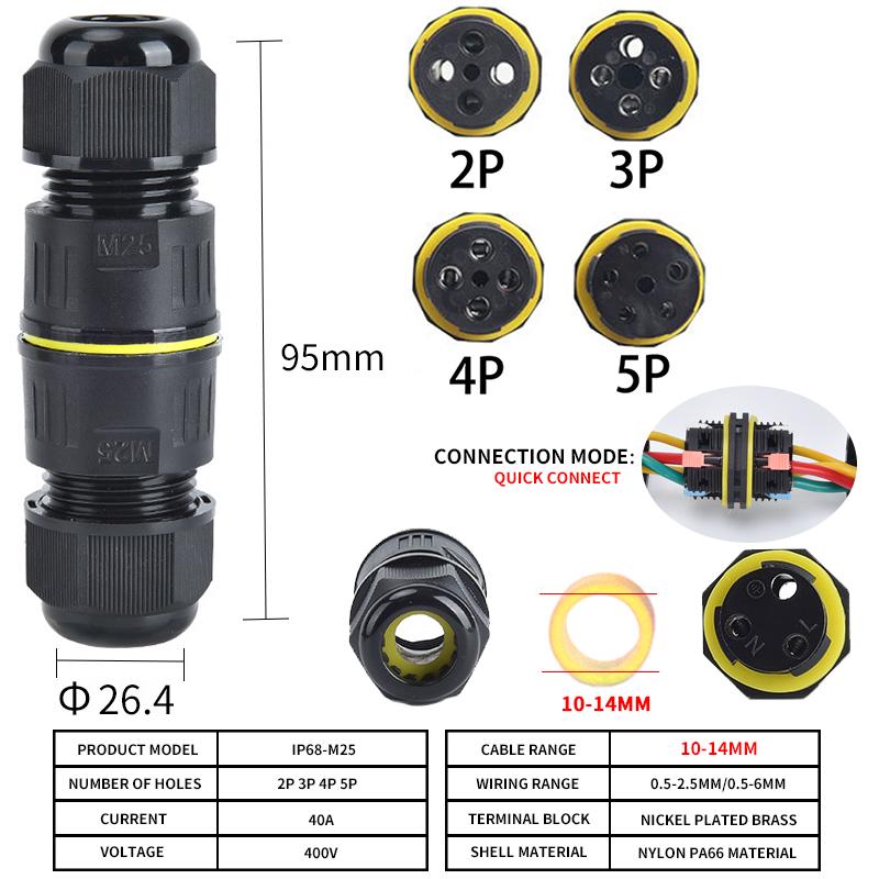 IP68 M16 M20 M25 Male Female Docking Connector Waterproof 2/3/4/5 Pin Terminal Electrical Wire  Cable Connector For Outdoor
