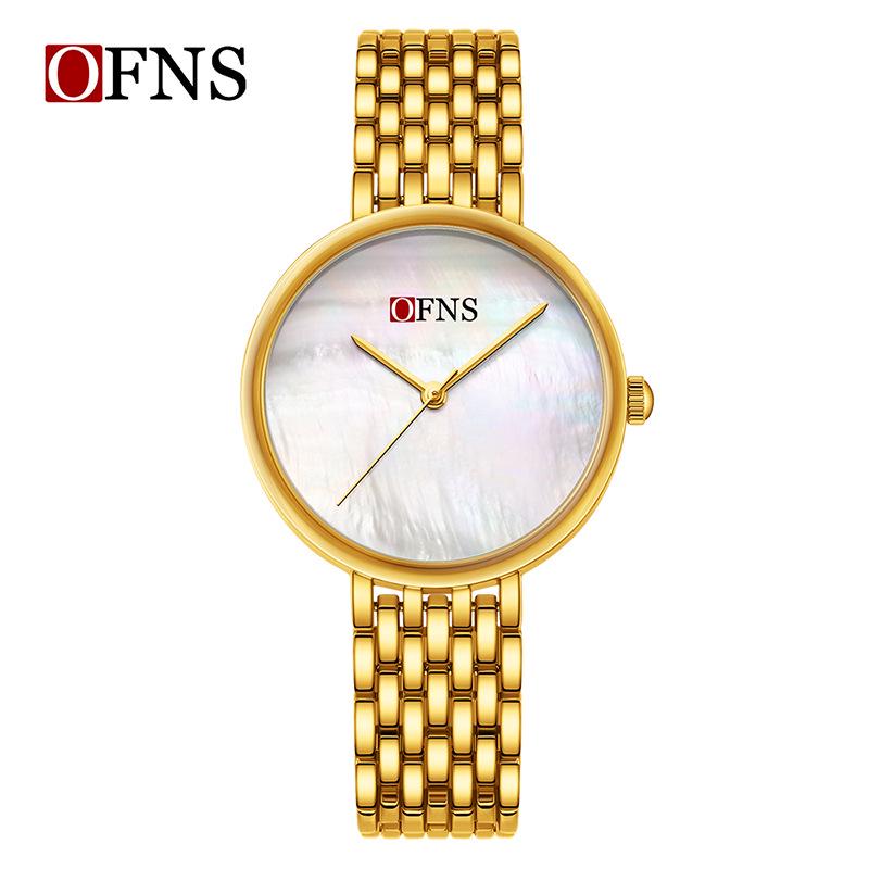 OFNS Women s Ultra-Thin Fashion Quartz Watch: Simple, Trendy, Casual, and Waterproof Design Without Hour Markers белый/золотой