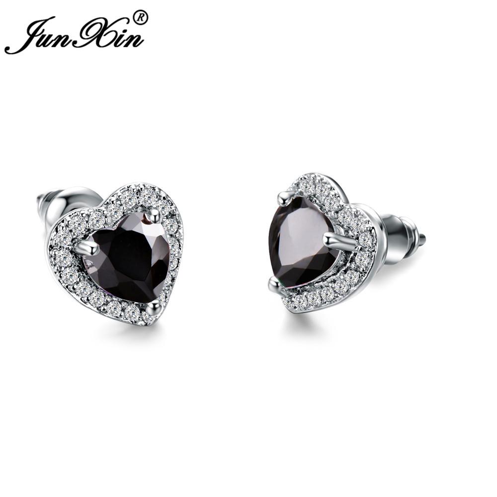 Luxury Female Black/Green/Red/Blue/White Stud Earring Fashion Small Opal Heart Earrings For Women Vintage Wedding