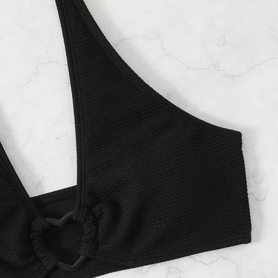 2Pcs/Set Women Bikini Set Halter Adjustable Straps Bra High Waist Hip Covering Bottoms Heart