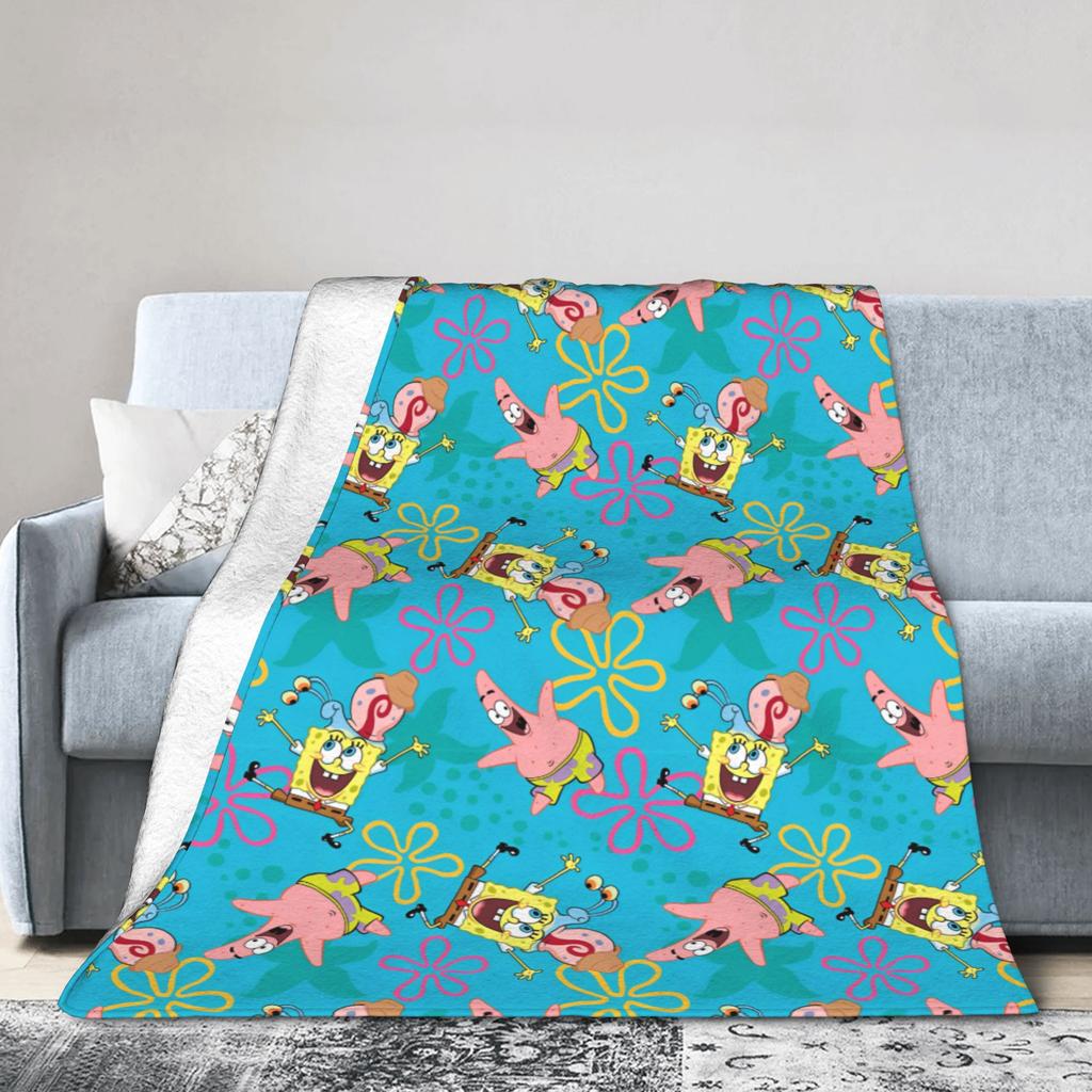 Patrick Star Cartoon Blanket SpongeBob SquarePants Flannel Funny Soft Throw Blanket for Home Spring Autumn