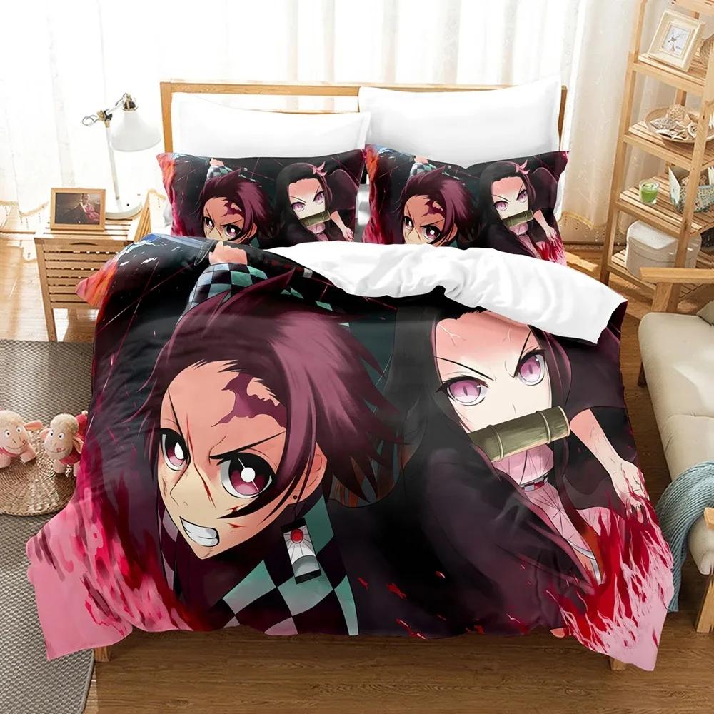 Fashion 3d Printing Anime Demon Slayer Bedding Sets Duvet Cover Set With Pillowcase Twin Full Queen King Bedclothes Home Textile