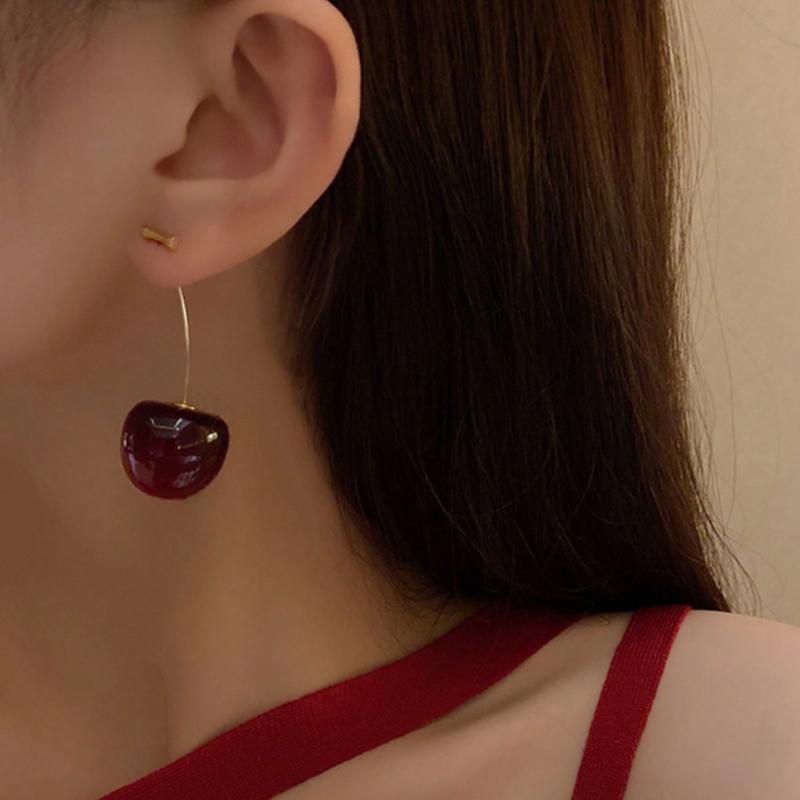1 Pair Cherry Fruit Dangle Earrings Suitable for Women Daily Wear and Party