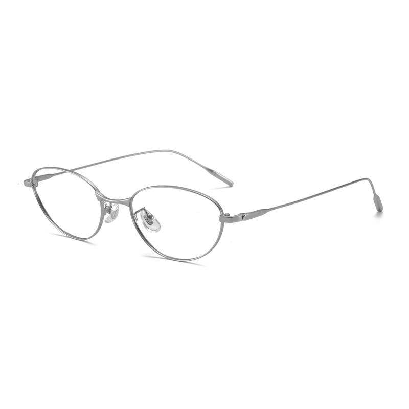 Pure Titanium Cat-Eye Eyeglass Frame 55 - Super Light, No-Makeup Style, Little Fox Design