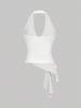 Halter Deep V Slim Fit Open Back Top with Metal Buckle for Women