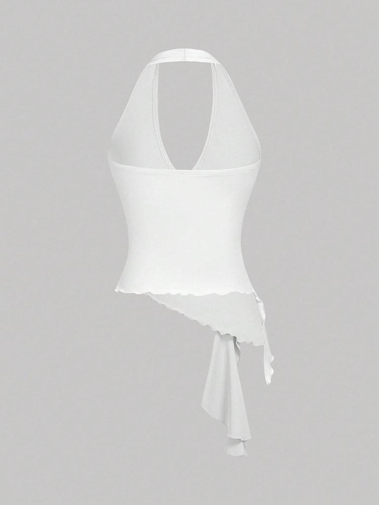 Halter Deep V Slim Fit Open Back Top with Metal Buckle for Women
