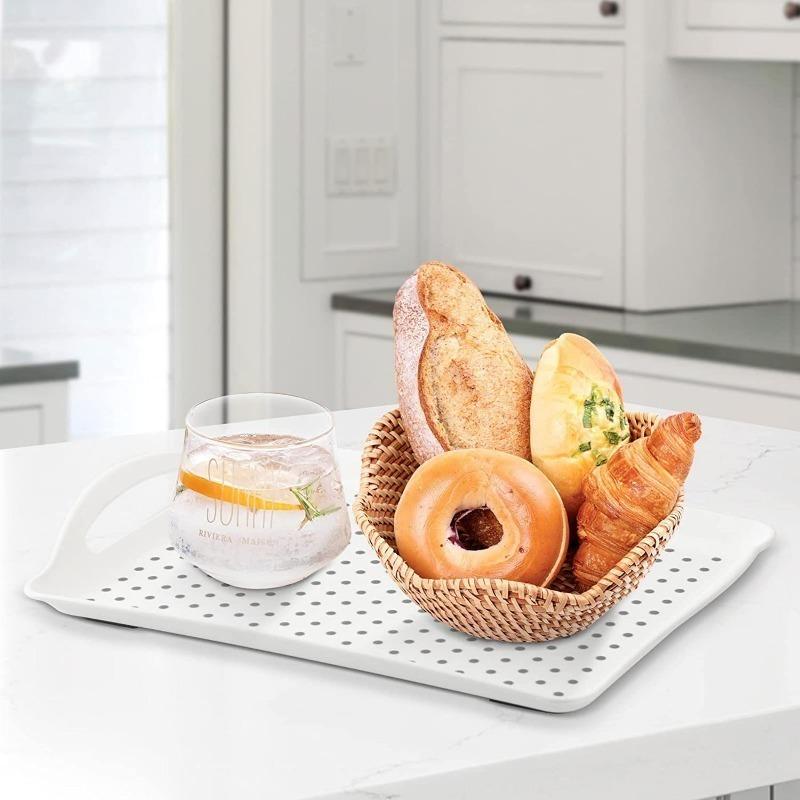 Non-Slip Food Organize Tray Non-Stick Eco-Friendly Plastic Food Serving Tray with Handle for Home Kitchen Lap Trays