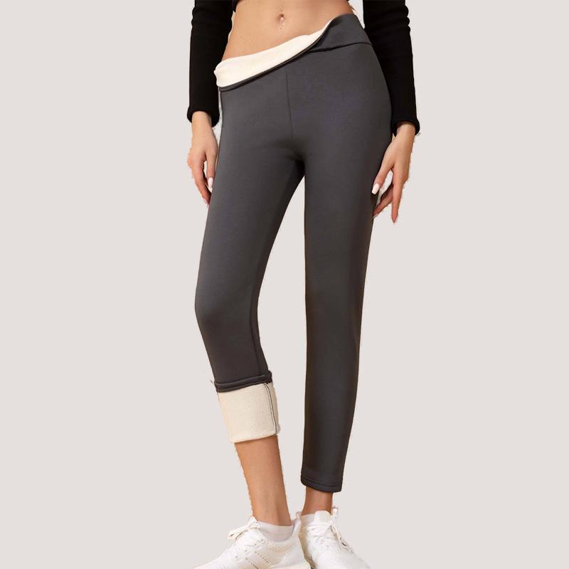 Plus Size Lamb Wool Pocket Leggings - Velvet Lined, Slim-Fit, Mid-Waist Warm Cuffed Pants