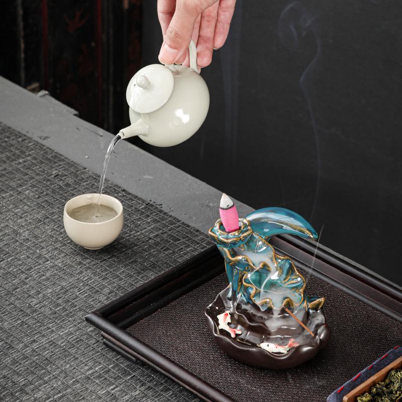 Double Fish Ceramic Backflow Incense Burner - Creative Home Decor Ornament
