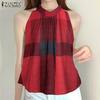 ZANZEA Damen Sommer Ärmellose Tanktops mit Karomuster