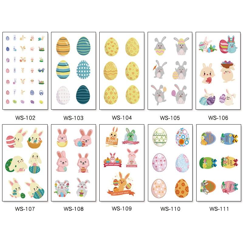 5Pcs Waterproof Sweat Cartoon Egg Child Cute Rabbit Egg Tattoo DIY Sticker Easter Tattoo Sticker Decoration