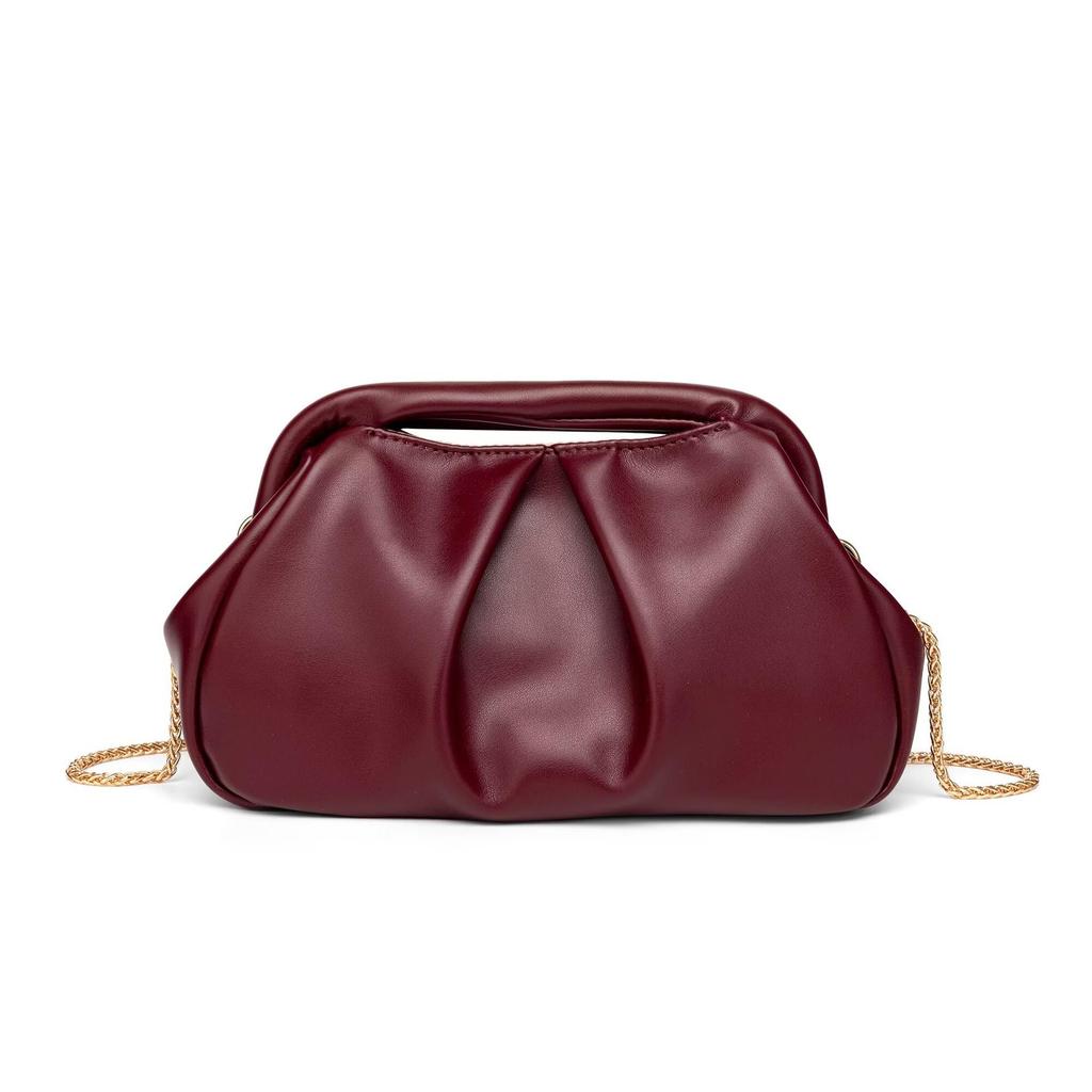 Fashionable Metallic Folded Handbag with Chain Luxury Designer Shoulder Cloud Purse Women Wedding Evening Clutch Bag Party Bag