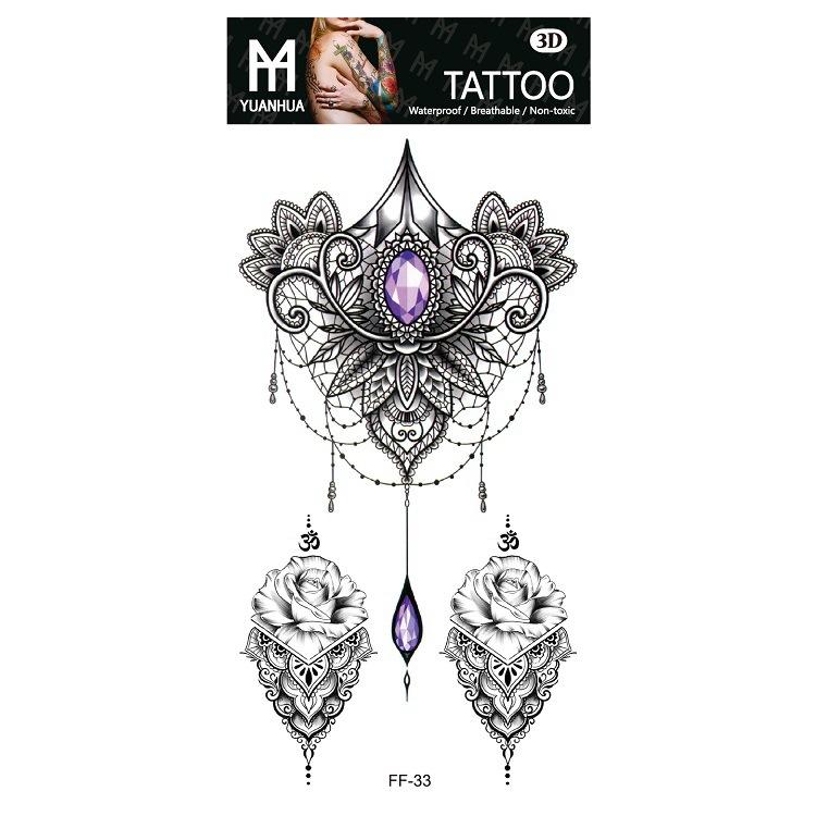 Plain Flower Bohemian Blue Rose Mermaid Waterproof Tattoo Sticker Simulation Water Transfer Sample Sticker