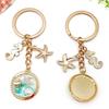 Ocean Drip Keychain: Green Starfish, Conch, Faux Pearl, Round Tag, Alloy Pendant