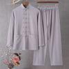 Casual Wear Men Shirt Bottoms Set Chinese Style Men's Casual Wear Two-piece Set with Stand Collar Shirt Disc Buckles Dr Practical Use