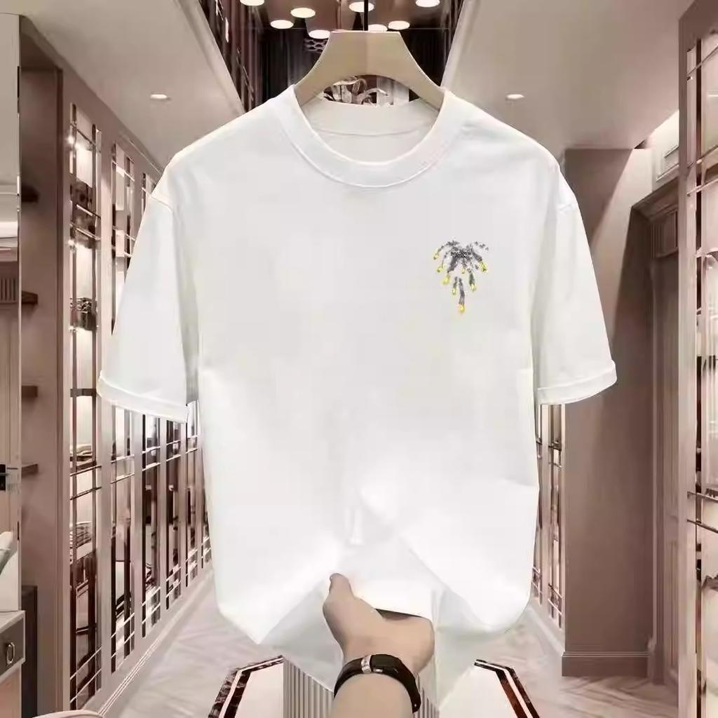 Round Neck Printed Short Sleeved Men's Summer 2026 New Heavyweight 100% Pure Cotton Loose and Stylish Half Sleeved T-shirt with a High-end Feel