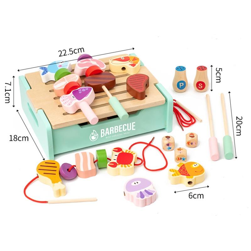 Wooden BBQ Toys Set Kitchen Pretend Play Toys Food Matching Game Children Role-playing Game Fine Motor Toys For Boys Girls