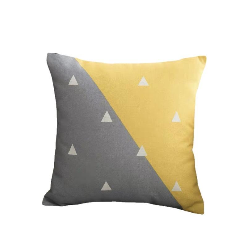 Geometric Pillowcase, Yellow and Gray Geometric Peach Skin Velvet Printed Pillow Cushion Cover, Sofa Car Backrest