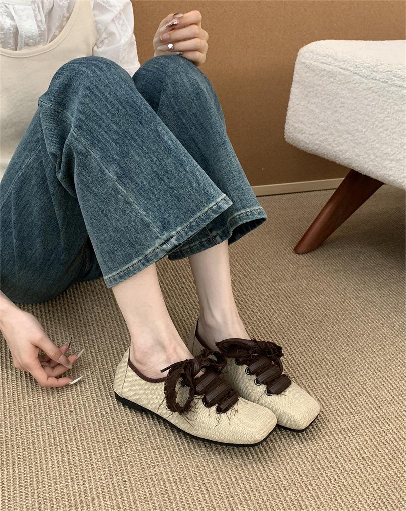 

Soft leather version~ retro literary and artistic square head small leather shoes high sense thick heel lace-up outer wear temperament Mary Jane sing 39 абрикосовый