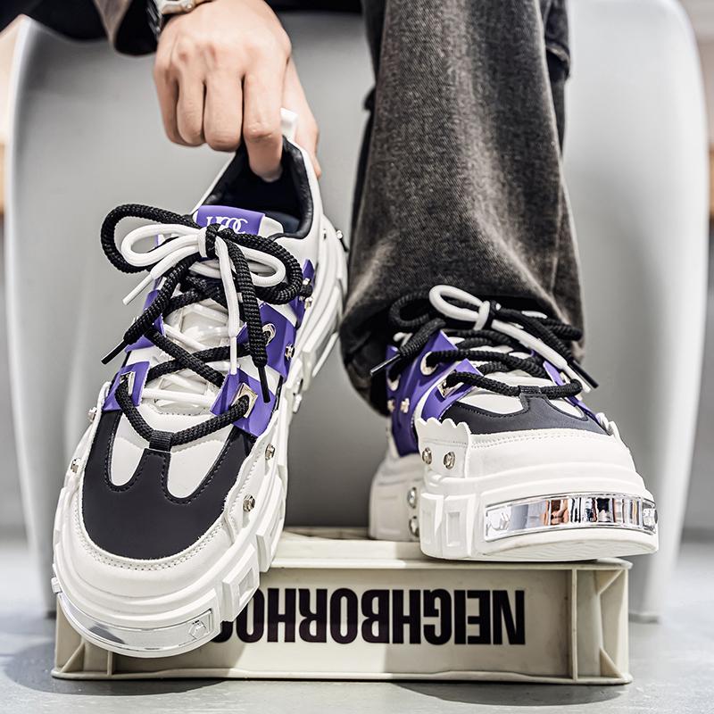 Herren Sportschuhe Punk Weiß Skateboard Schuhe Elevator Plateau Sneaker Student Lila Laufschuhe Übergröße