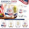 Commemorative 250th Anniversary Glass Cup 420ml with America 1776–2026 Print Stemless Design for Special Occasions and Events