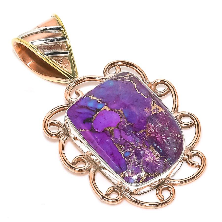 

Natural Purple Copper Turquoise 925 Sterling Silver Two Tone Pendant 1.50 Y6y79