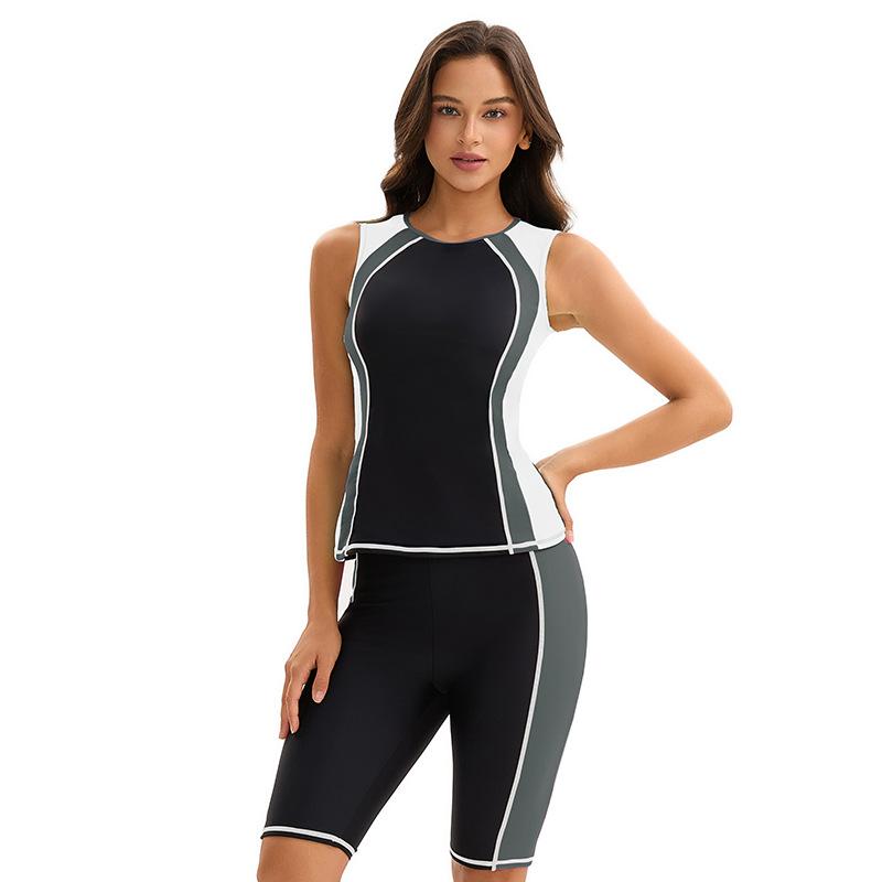 Sleeveless Conservative Split Swimsuit Women's Sexy Color Block Tight Swimsuit