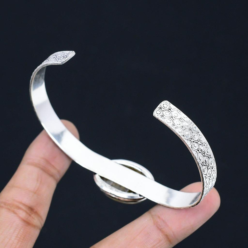 Birthday Gift For Her Natural Fossil Coral Gemstone Bangle Adjustable 925 Silver