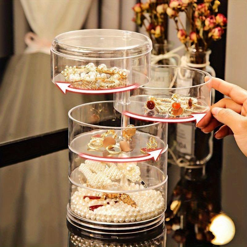 Transparent Rotatable Jewelry Storage Box Desktop Makeup Storage Rack