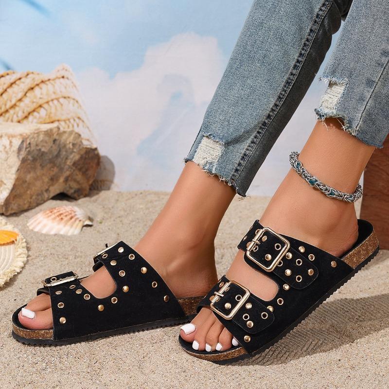 Fashion Summer 2025 Riveted Roman Sandals and Slippers Casual Beach Shoes Double Buckle