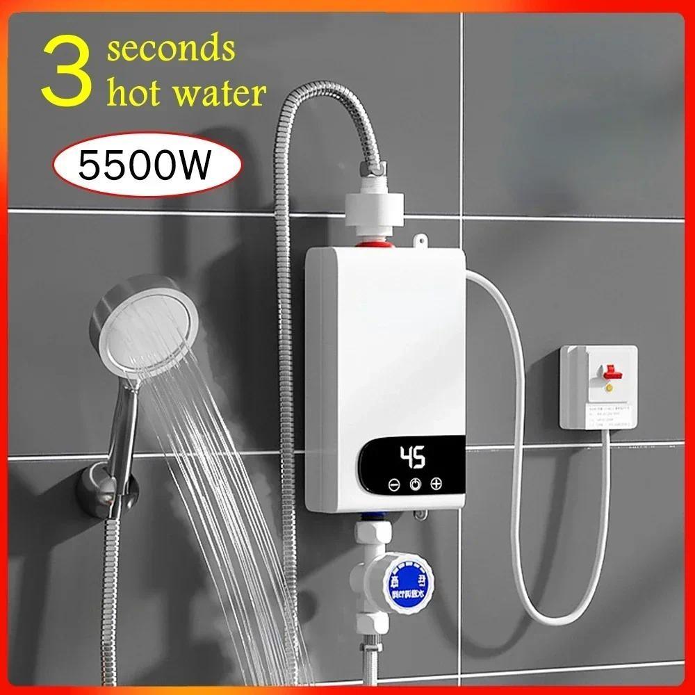 5500W Household Instant Electric Water Heater Mini Digital Display Water Heating Machine Portable Bathroom Hot Water Shower Set