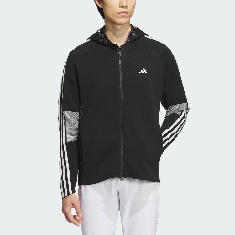Adidas Primeknit Hooded Jacket Striped Color Block Golf Jacket Men Jacket Black IN6664