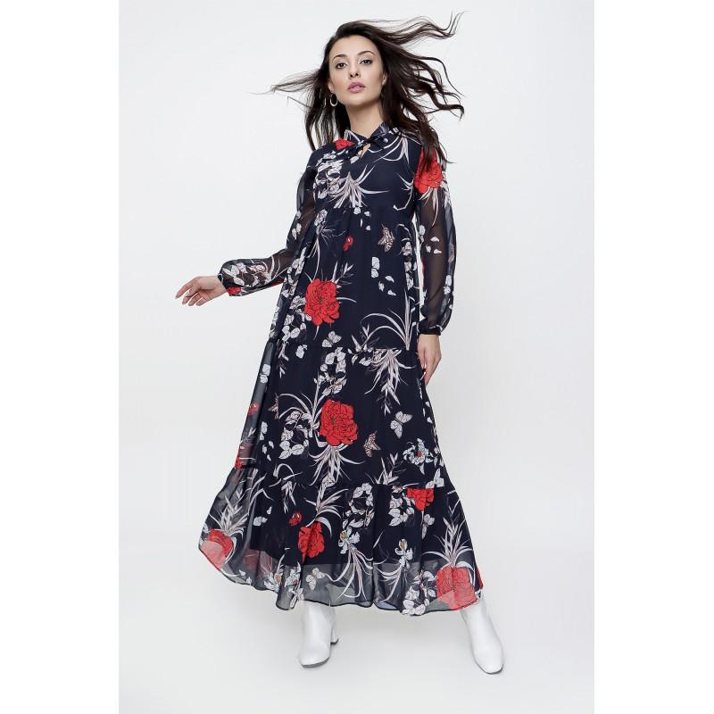 

Длинное шифоновое платье с подкладкой и цветочным узором