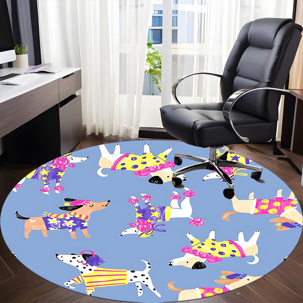 1PCDogs Party Office Round Area Rug, Indoor Mat Suitable For Office, Under Office Chairs Bedroom Living Room Home Decor, Room Deco028