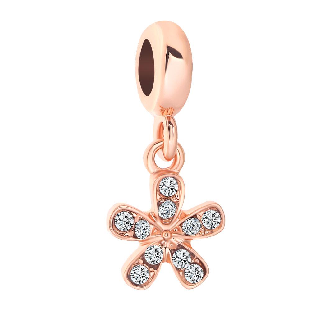 Classic 925 Silver Pink Blue Flower Pendant Bead Decoration Suitable For Necklace Bracelet DIY Women's Jewelry