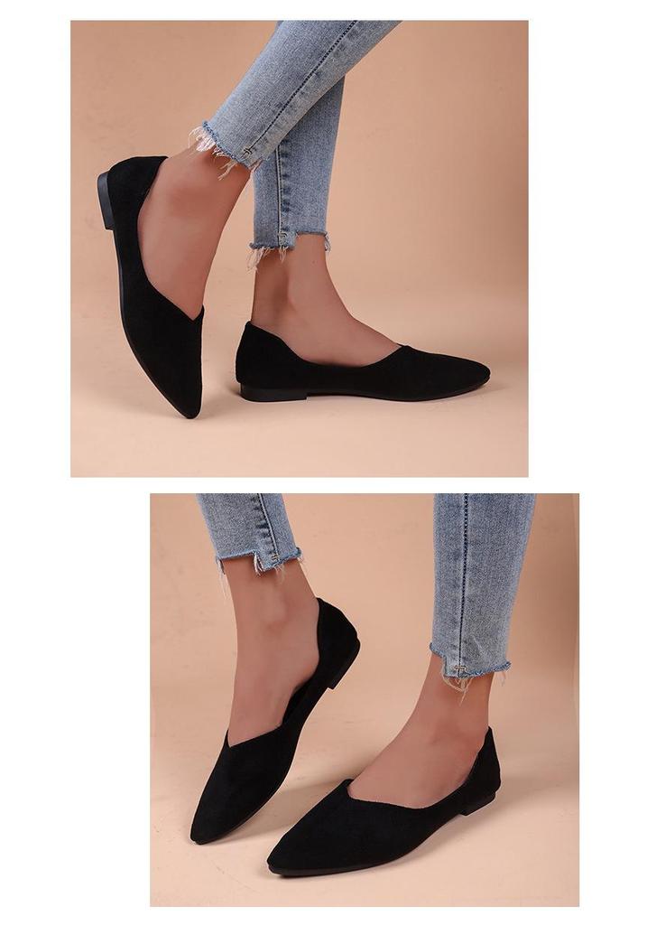 2024 Summer Women's Pointed Toe Suede Flats - Solid Color, Shallow Mouth, Low-Top Loafers