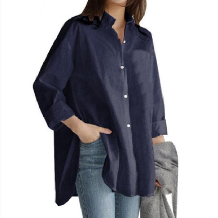 White Women Long Sleeve Loose Fit Shirt Mid Length BF Style Spring Autumn Design Top Literary Niche
