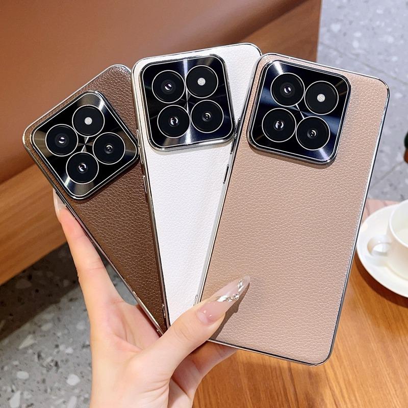 Case For Xiaomi 14/14 Pro Electroplated Lychee Texture Shockproof Full Coverage Soft TPU Edge Protective Cover For Xiaomi 14